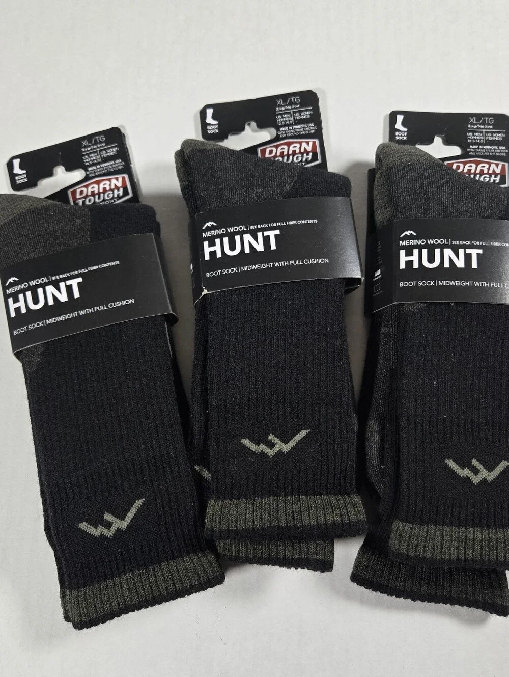 Hunt Merino Wool Hiking Boot Socks Darn Tough Mens Size Extra Large Lot Of 4 NWT